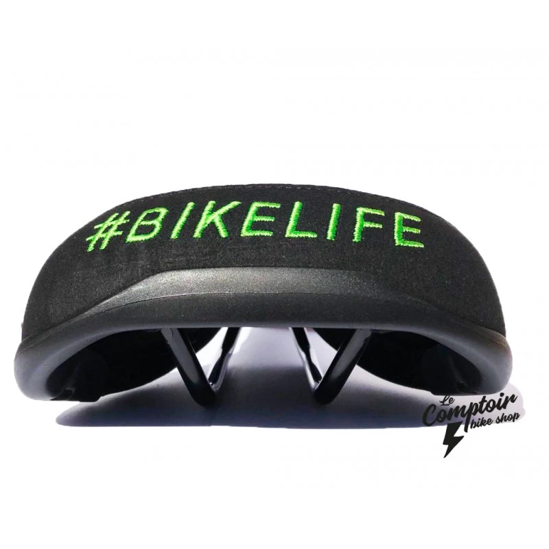 Selle BIKELIFE Noire Logo Vert 2 Selle BIKELIFE Noire Logo Vert – Image 2